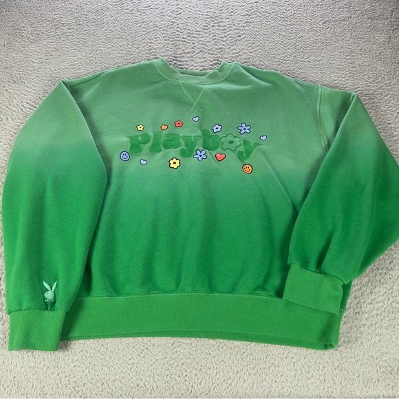 PacSun Sweaters - Playboy By Pacsun Sweatshirt Womens Small Green Crew Neck Embroidered Floral Y2K